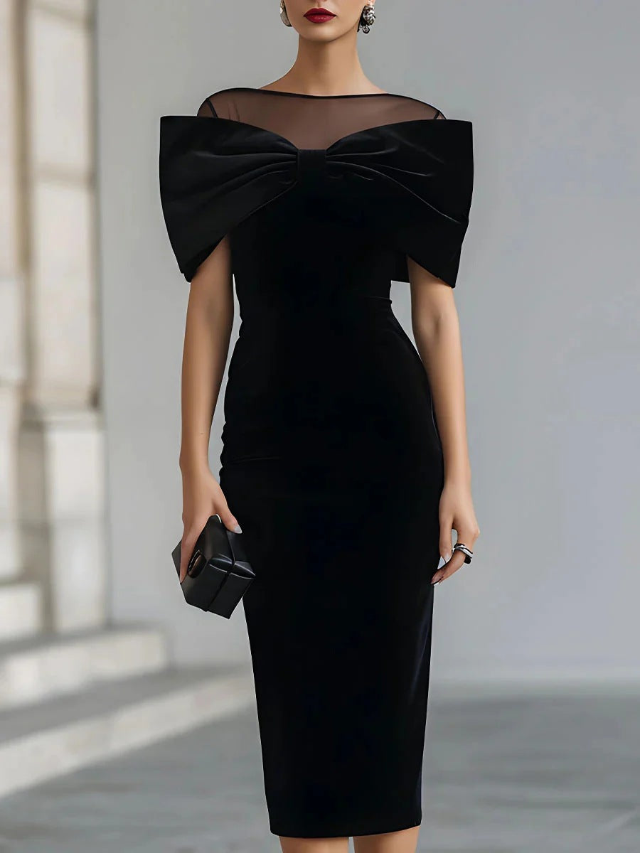 One-Shoulder Velvet Gold Thread Dress – Elegant Midi Dress in Black & Red