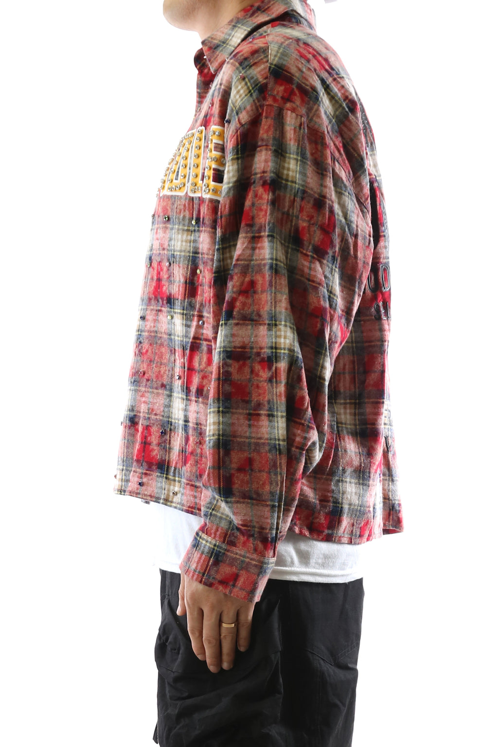 OBLIVION Long Sleeve Washed Flannel Crop Top Button Down Shirt