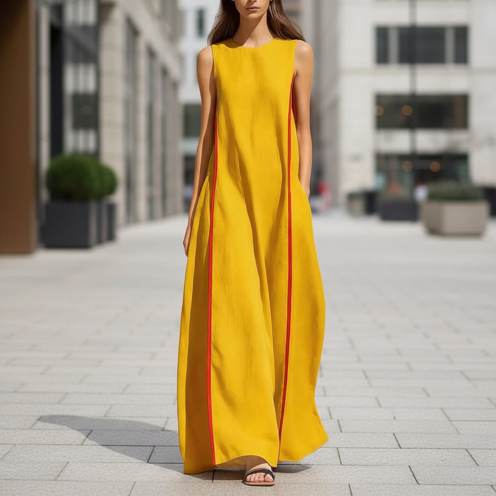 Women's Linen Sleeveless Loose Striped Maxi Dress
