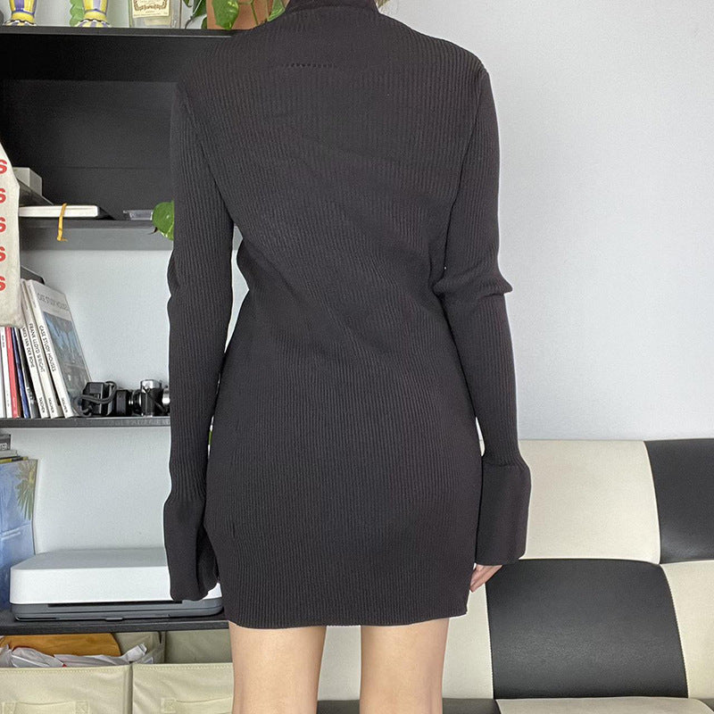 Women's V-Neck Ribbed Knit Button Cardigan Top – Black