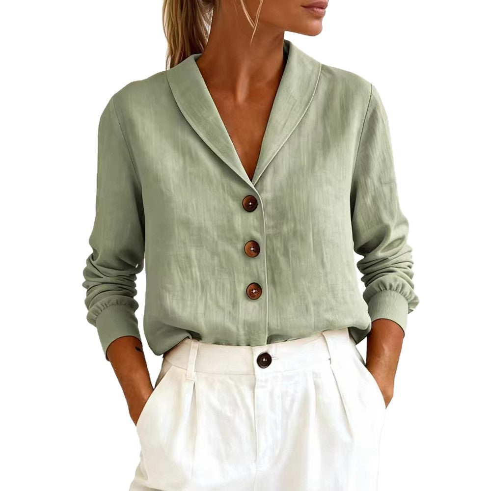 Women's Peter Pan Collar Button-Up Shirt – 6 Colors S–3XL