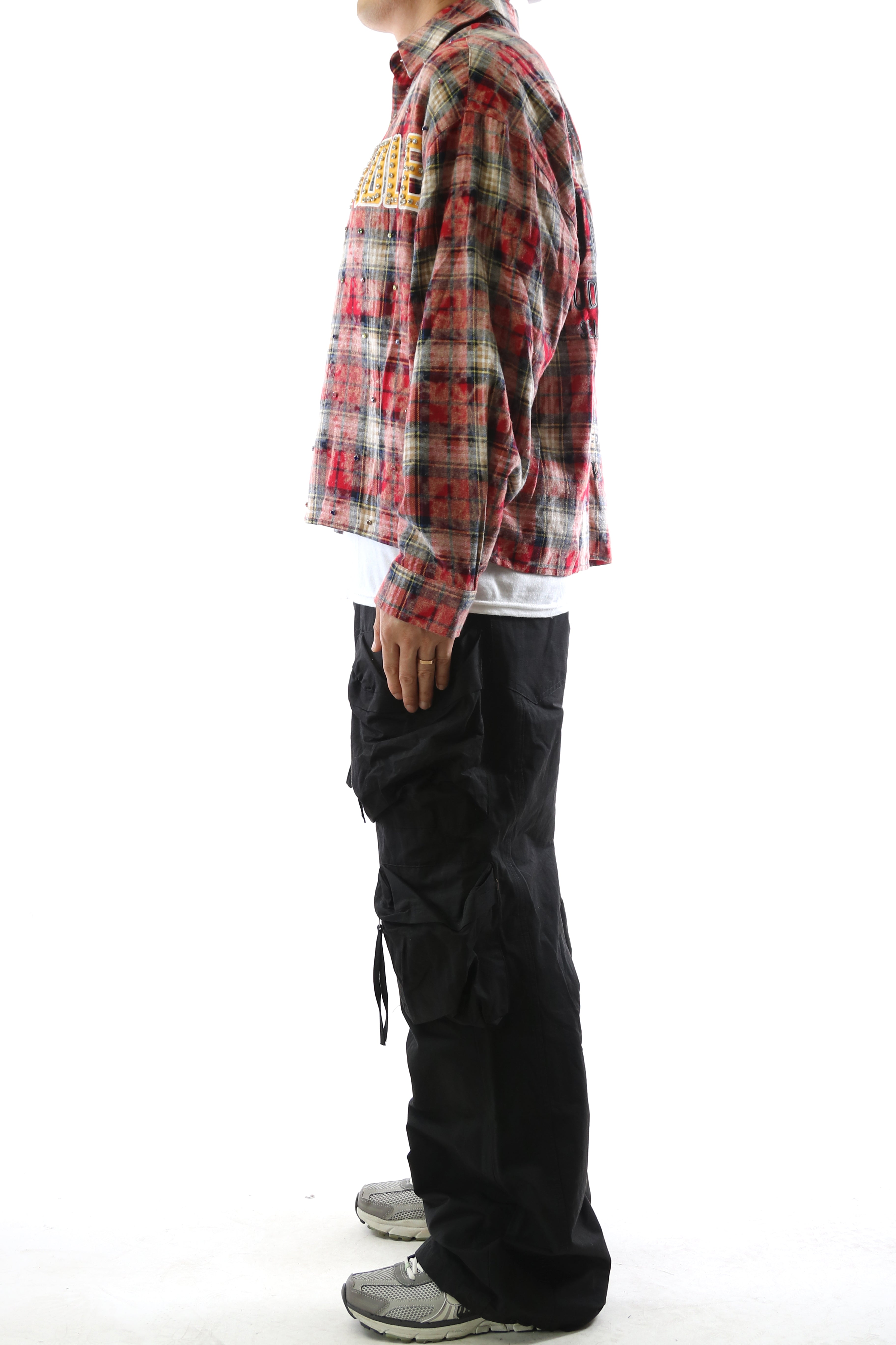 OBLIVION Long Sleeve Washed Flannel Crop Top Button Down Shirt