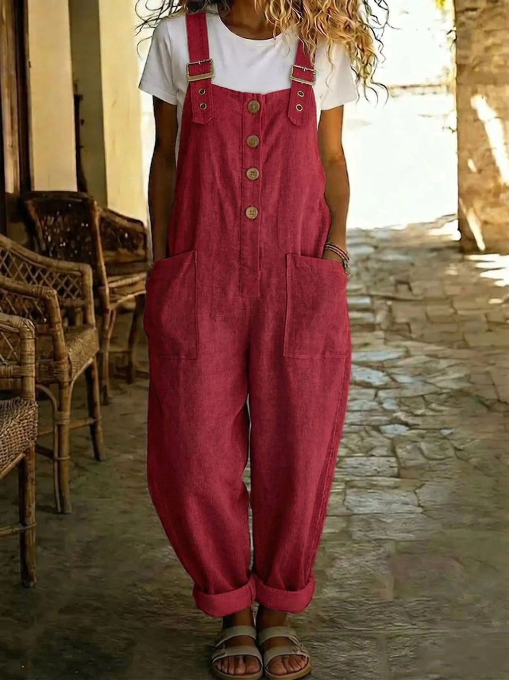 Women's Vintage High-Waist Straight-Leg Overalls – Sleeveless Suspender Jumpsuit