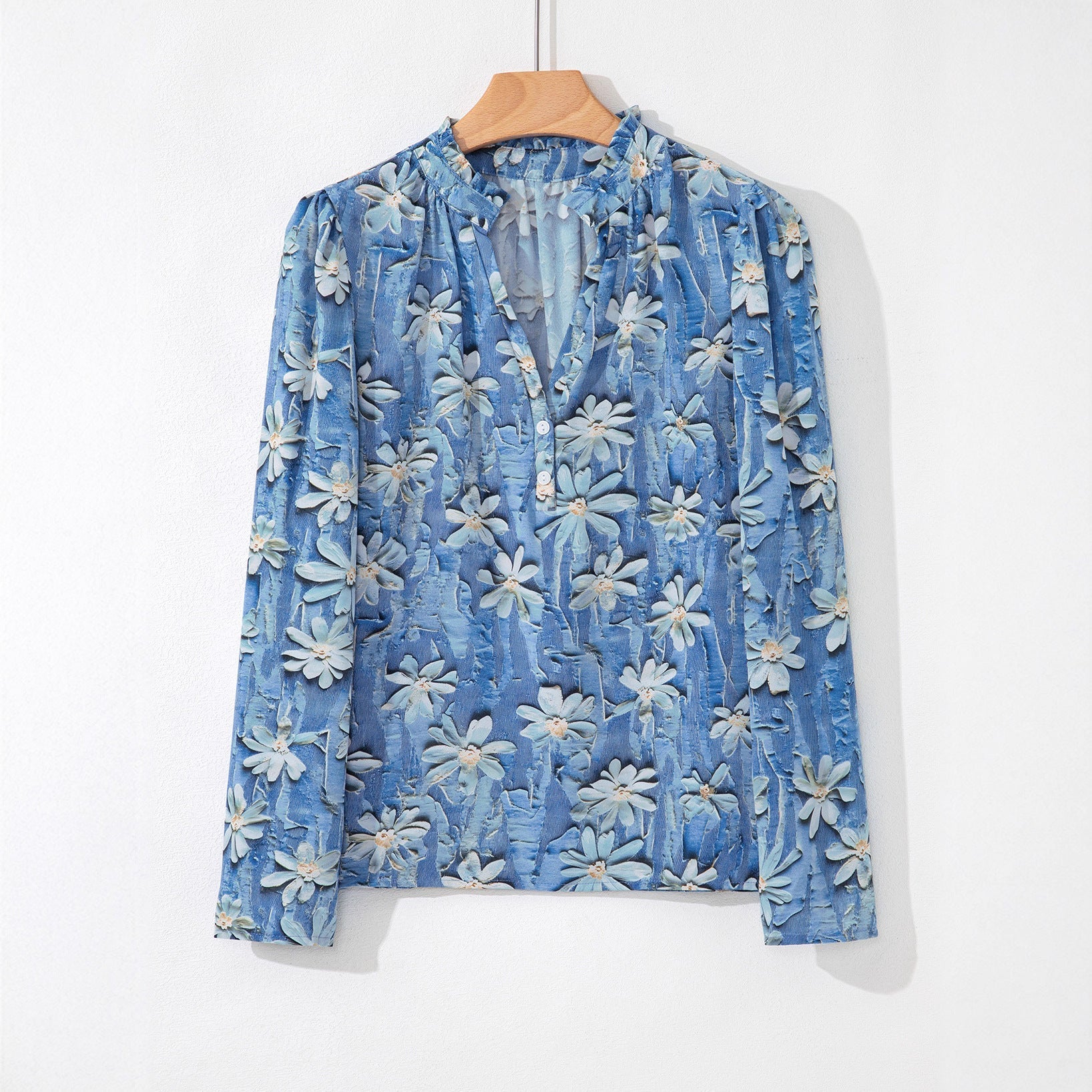 Women's Retro Floral Print Chiffon Blouse – Loose Fit Long-Sleeve Top