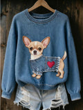 Women’s 3D Digital Print Crew Neck Sweater – Casual Statement Pullover