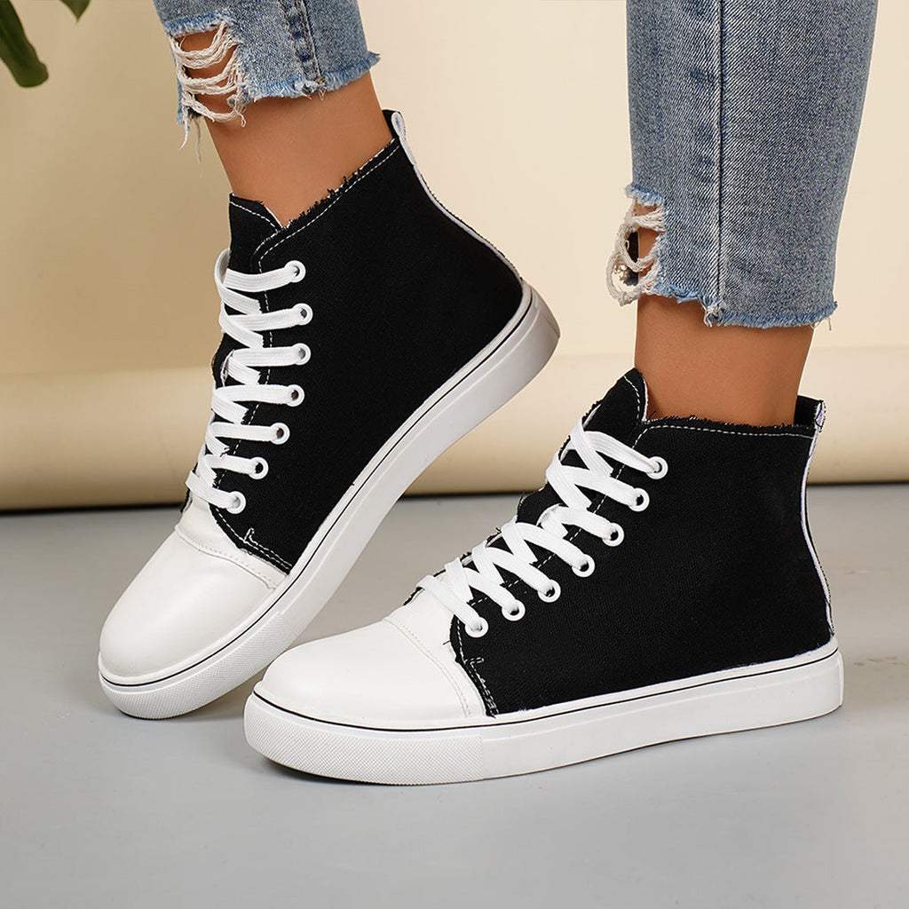 Women's High-Top Canvas Sneakers – Lace-Up Casual Flat Shoes