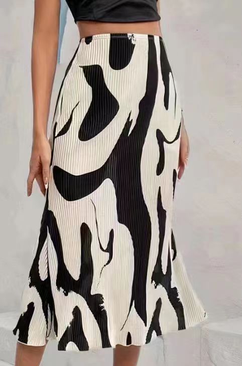 Women's Zebra Print Pleated Skirt – Irregular Hem & Side Slit