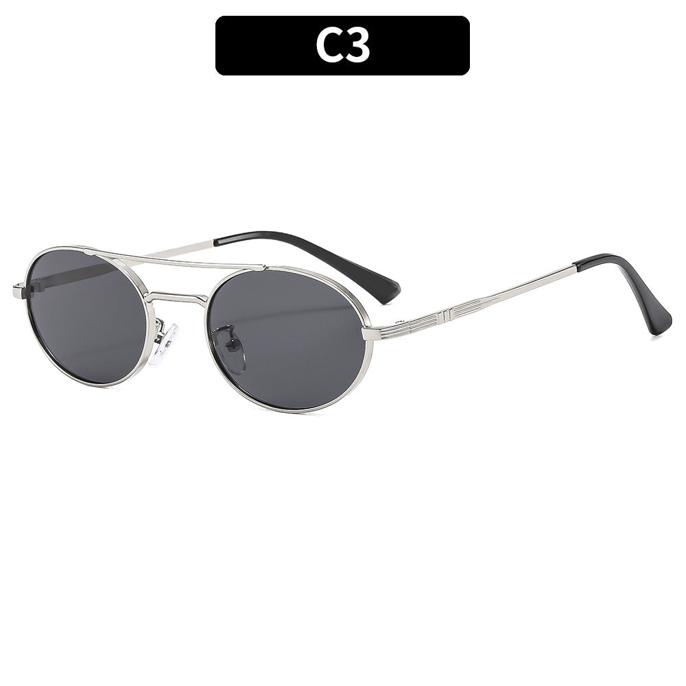 Retro Oval Dual-Beam Metal Sunglasses | UV Protection