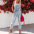 Women's Cropped Ripped Denim Overalls – Streetwear Strap Bib Jeans