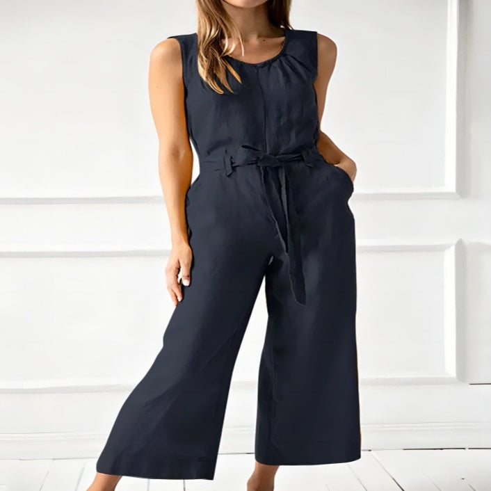 Women's Solid-Color Mid-Rise Full-Length Cotton Trousers