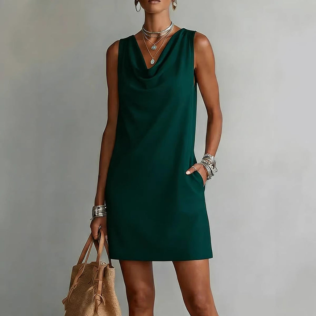 Women's Off-Shoulder Sleeveless Dress – Casual Pullover Midi Dress