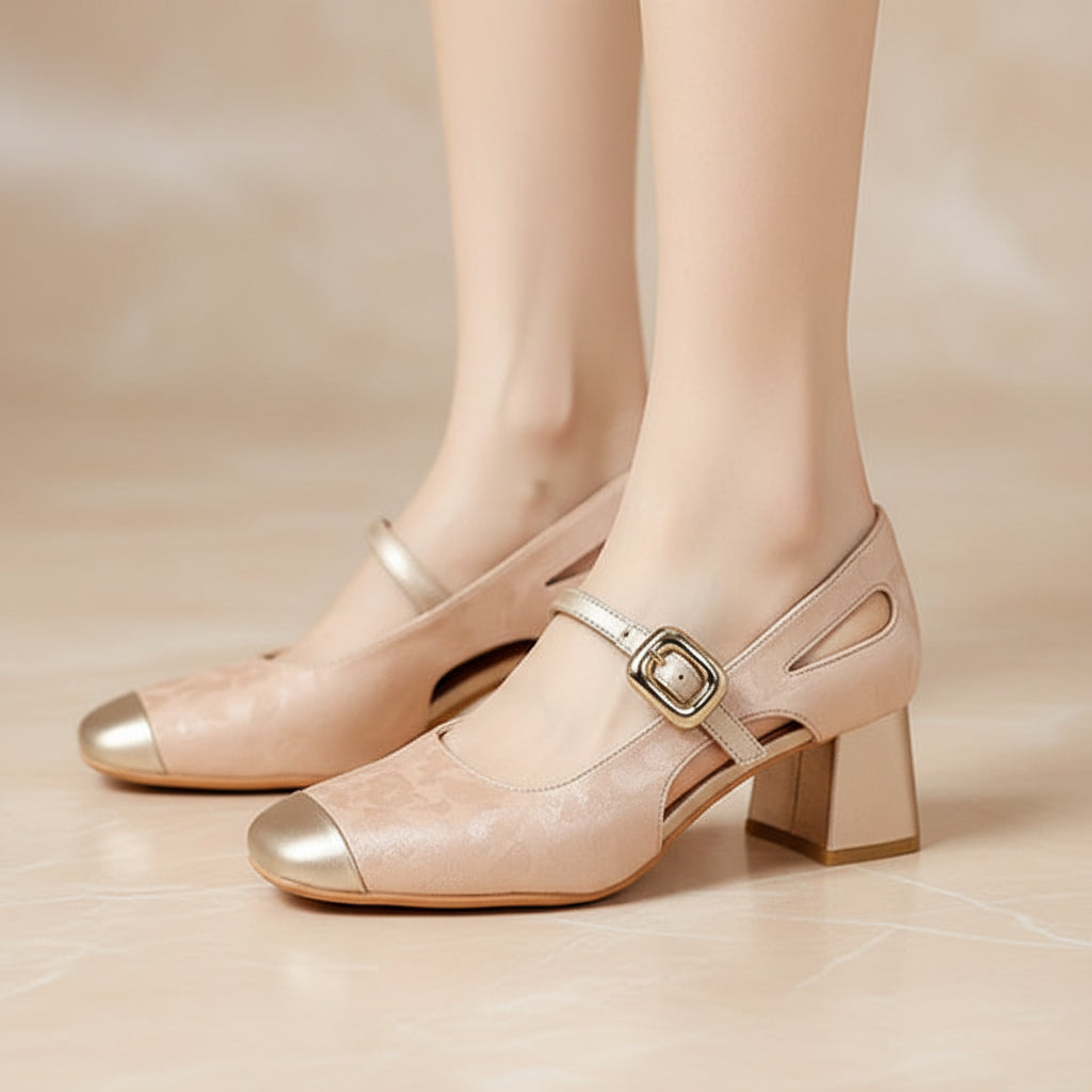 Women's Square Toe Mary Jane Chunky Heels – Soft Sole Buckle Strap