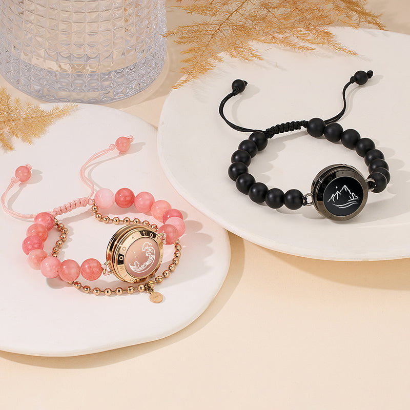 Mountain & Sea Touch Bracelets with Black Agate and Pink Persian Jade