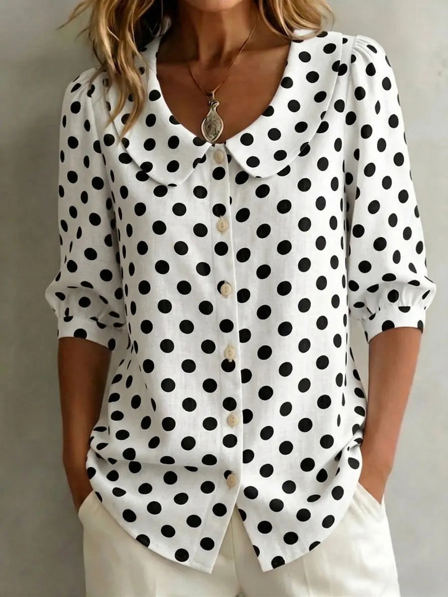 Women's Retro Polka Dot Three-Quarter Sleeve Loose Cardigan Shirt