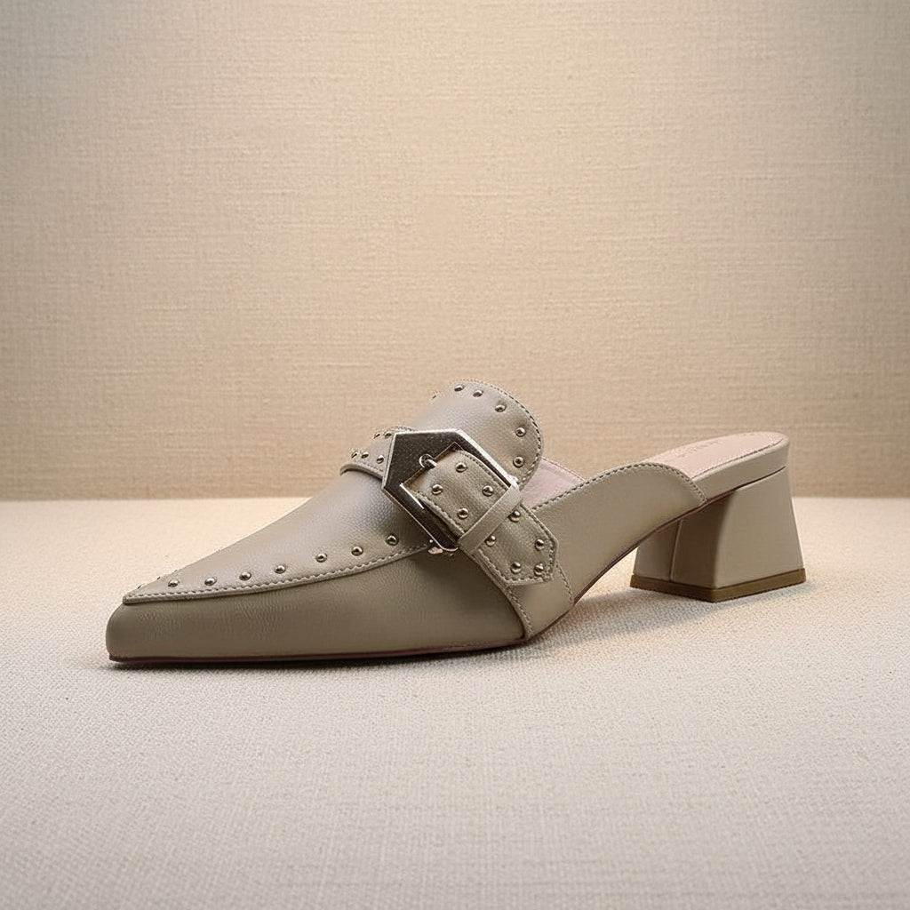 Women's Retro Pointed Toe Mid-Heel Closed-Toe Mules