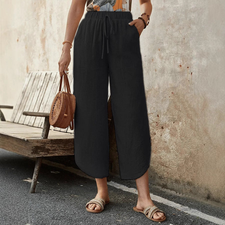 🌿 Women's Cotton-Linen Cropped Drawstring Pants