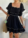 Women’s French Style Square Neck Dress – Ruffled Short Sleeve Elegance