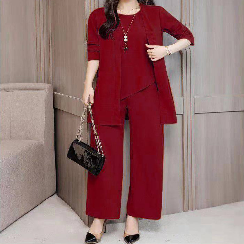 Women's Plus Size 3-Piece Lounge Set – Cardigan, Vest & Wide-Leg Pants