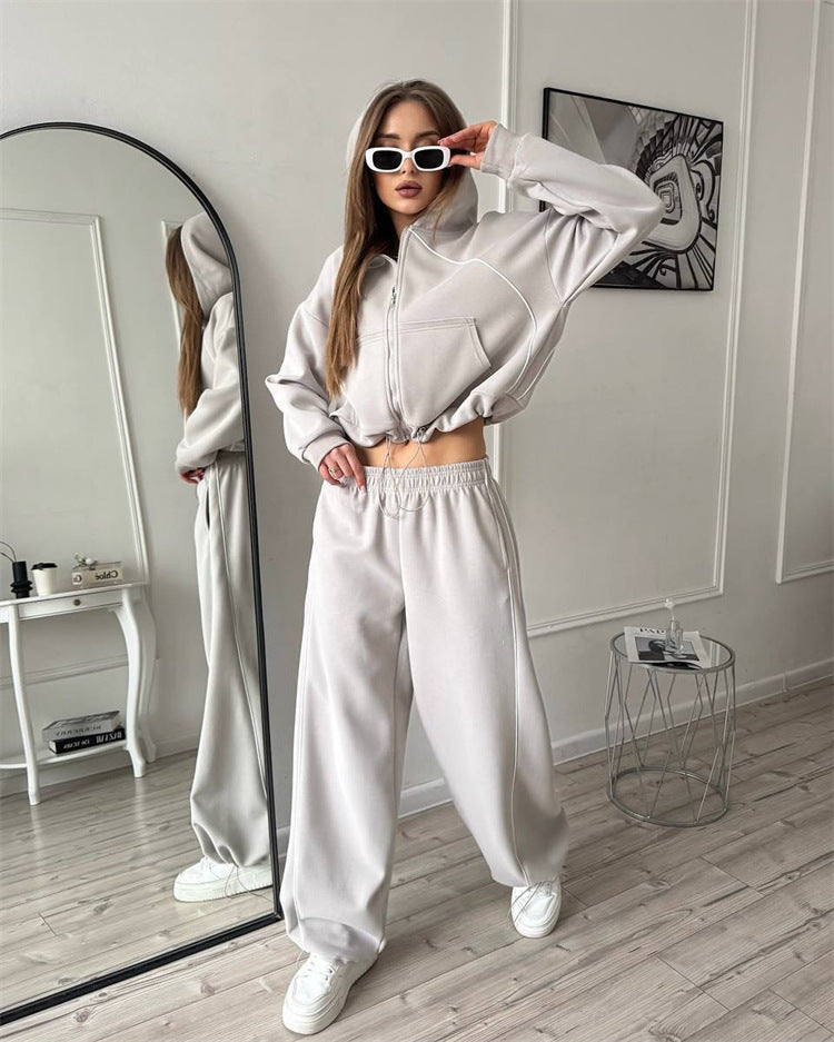 Women’s Sportswear Set Solid Color Cardigan Set
