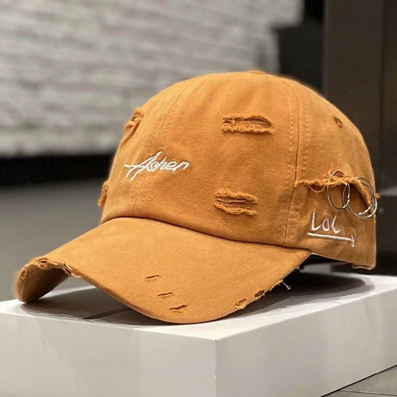 Korean Distressed Tie-Dye Letter Print Cotton Cap – Women’s Dome Crown