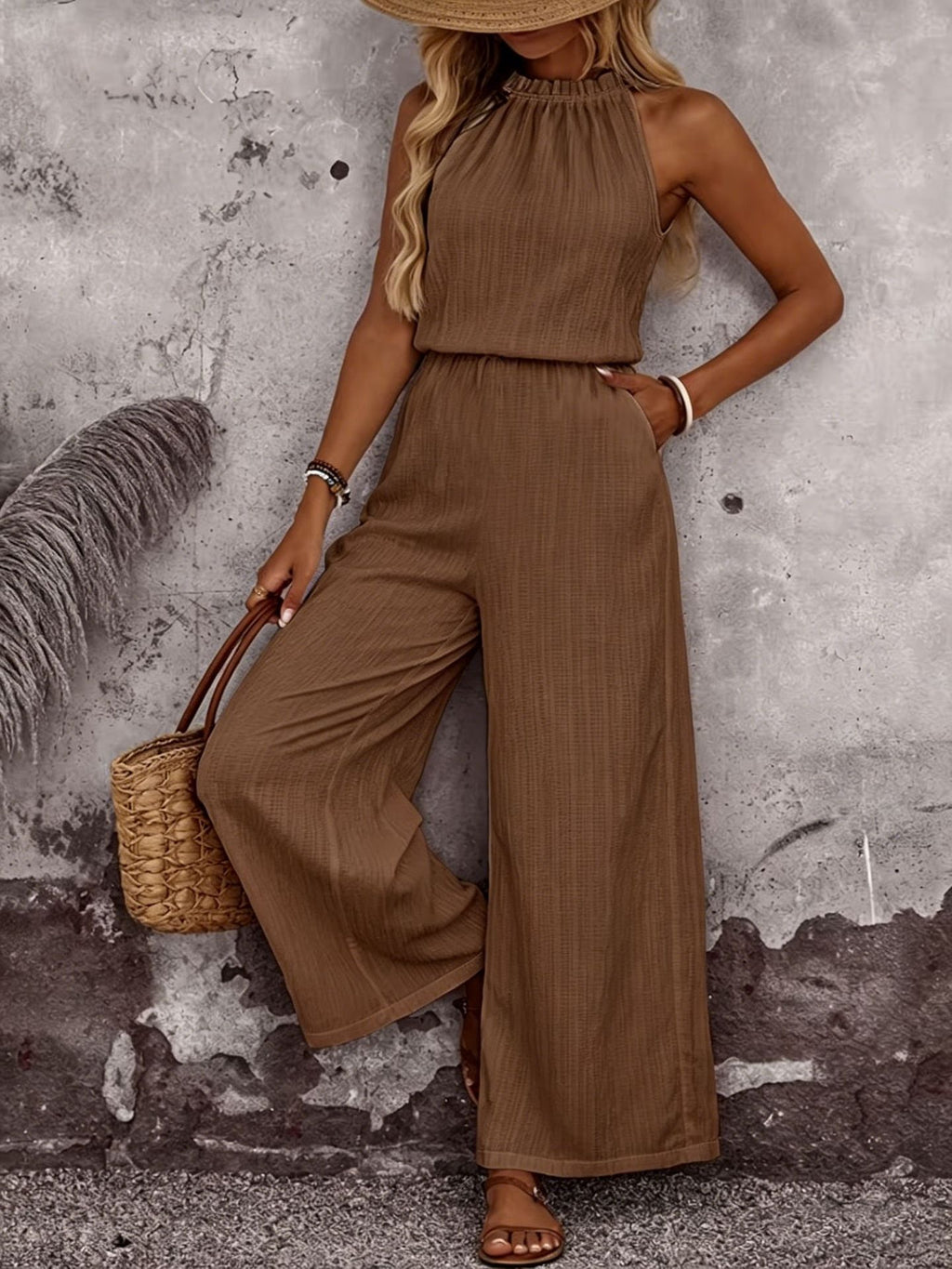 Women's Draped Neck Sleeveless Vest & Casual Pants Two-Piece Set