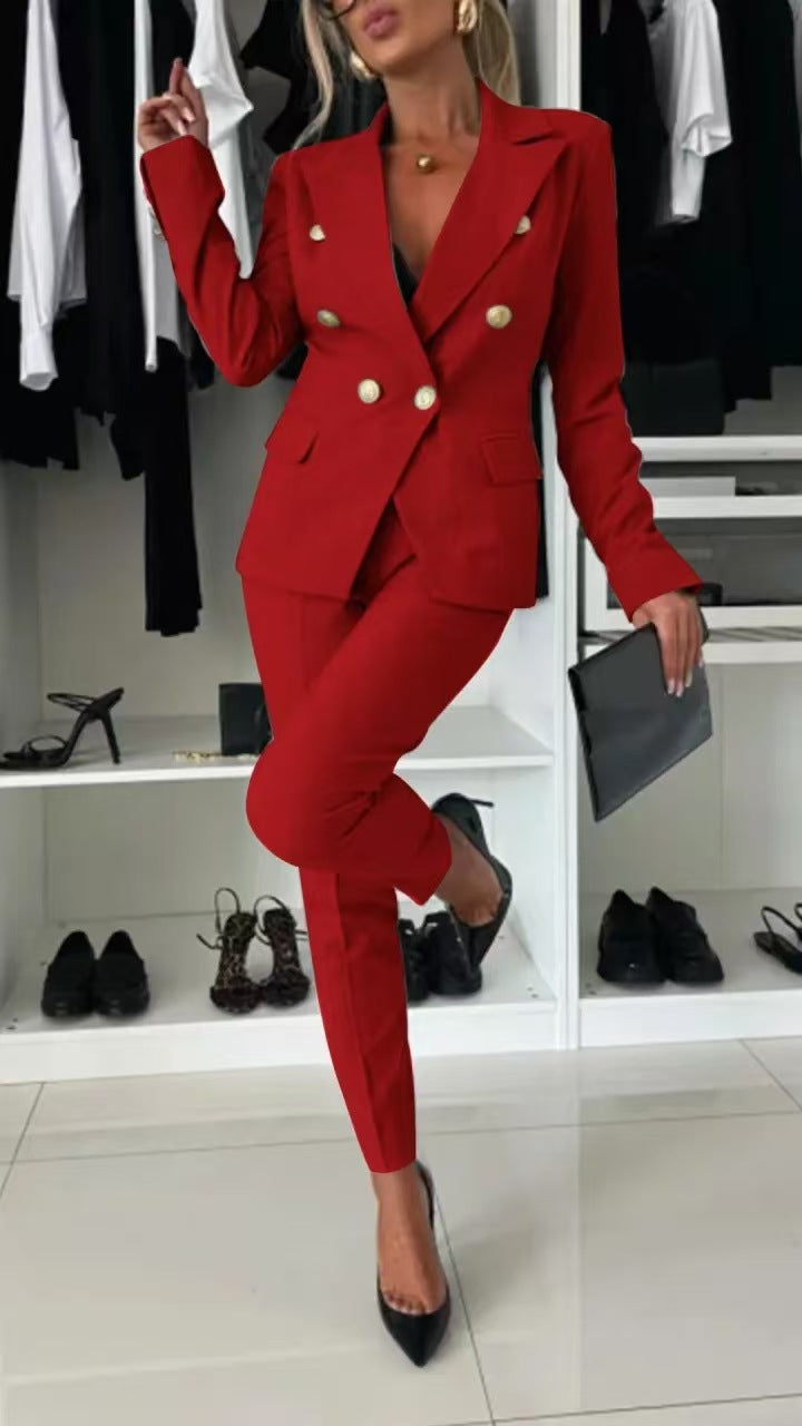 Lapel Button-Down Jacket & Slim-Fit Trousers Suit – 15 Colors XS–XXL