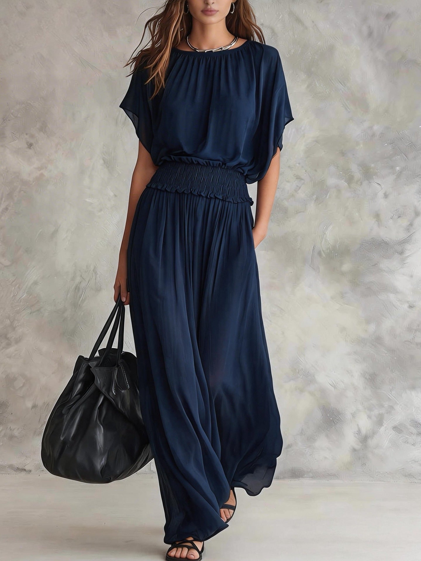 Women's Chiffon High-Waist Ruched Maxi Dress