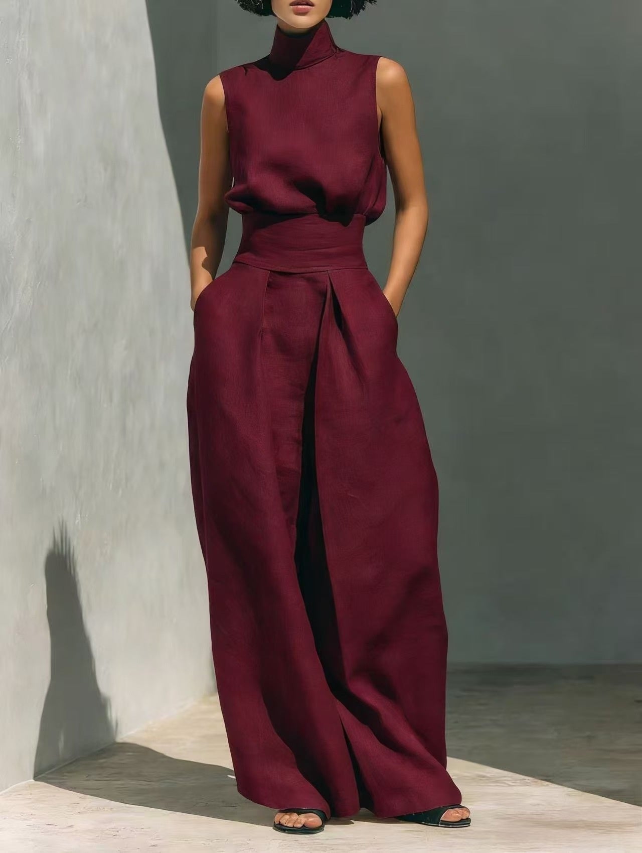 Women’s Two-Piece Set – Sleeveless Top & Wide-Leg Pants