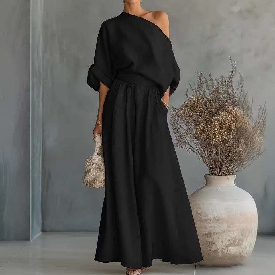 Cropped Off-Shoulder Top & Pants Two-Piece Set – 8 Colors, S–5XL