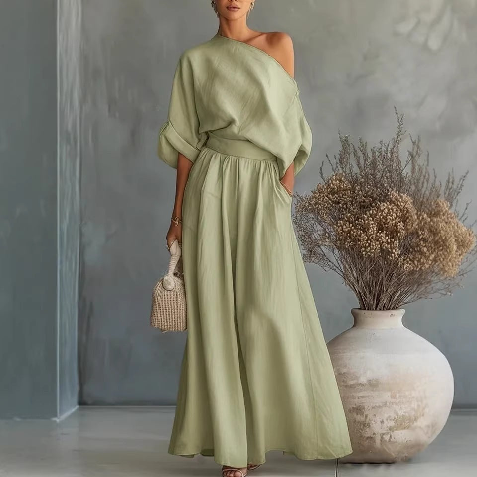 Cropped Off-Shoulder Top & Pants Two-Piece Set – 8 Colors, S–5XL