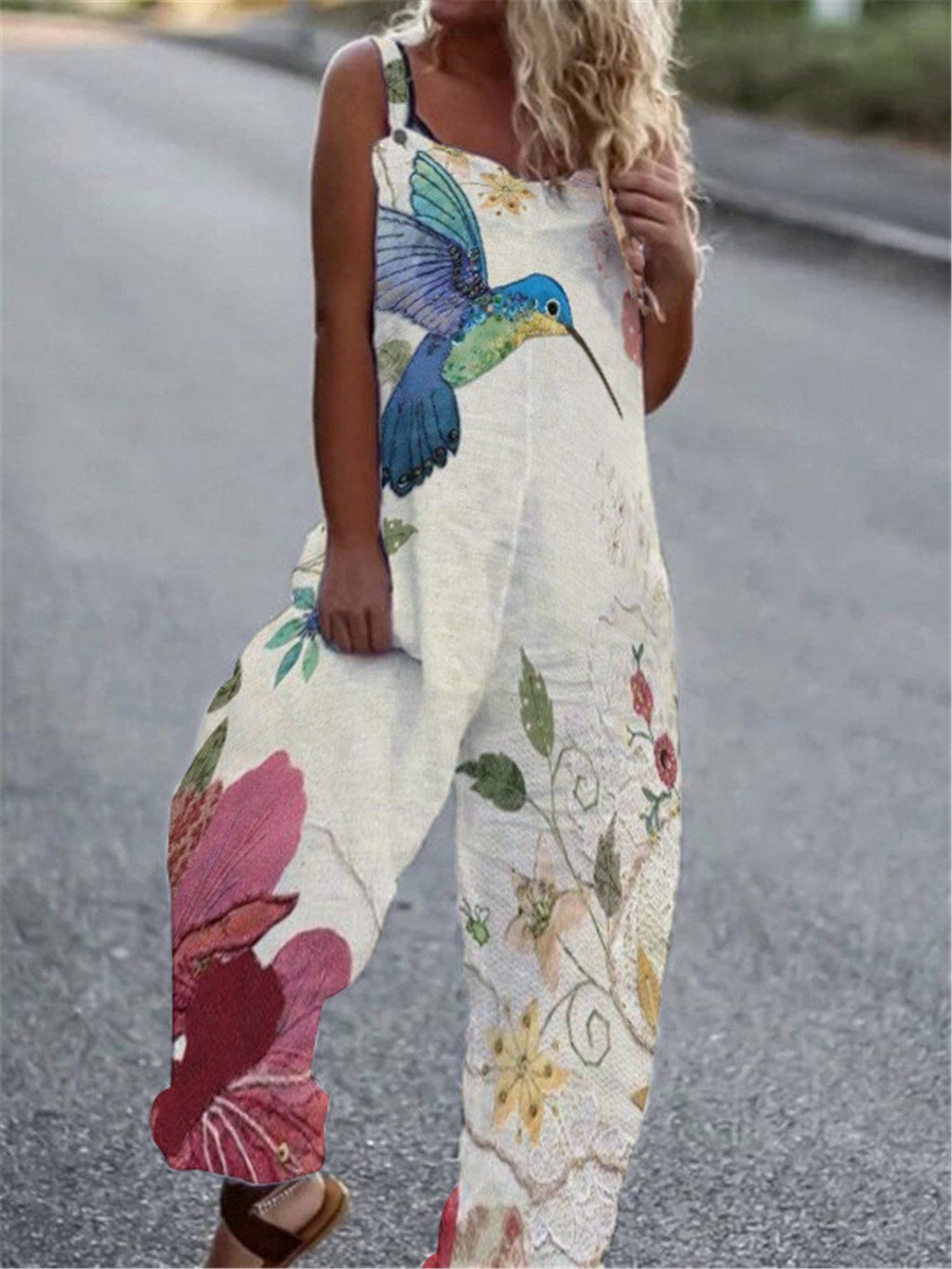 Women's Butterfly Print Overalls – Sleeveless Loose Fit Suspender Pants