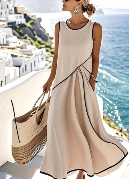 Striped Print Maxi Dress – Short Sleeve Beach Vacation Dress