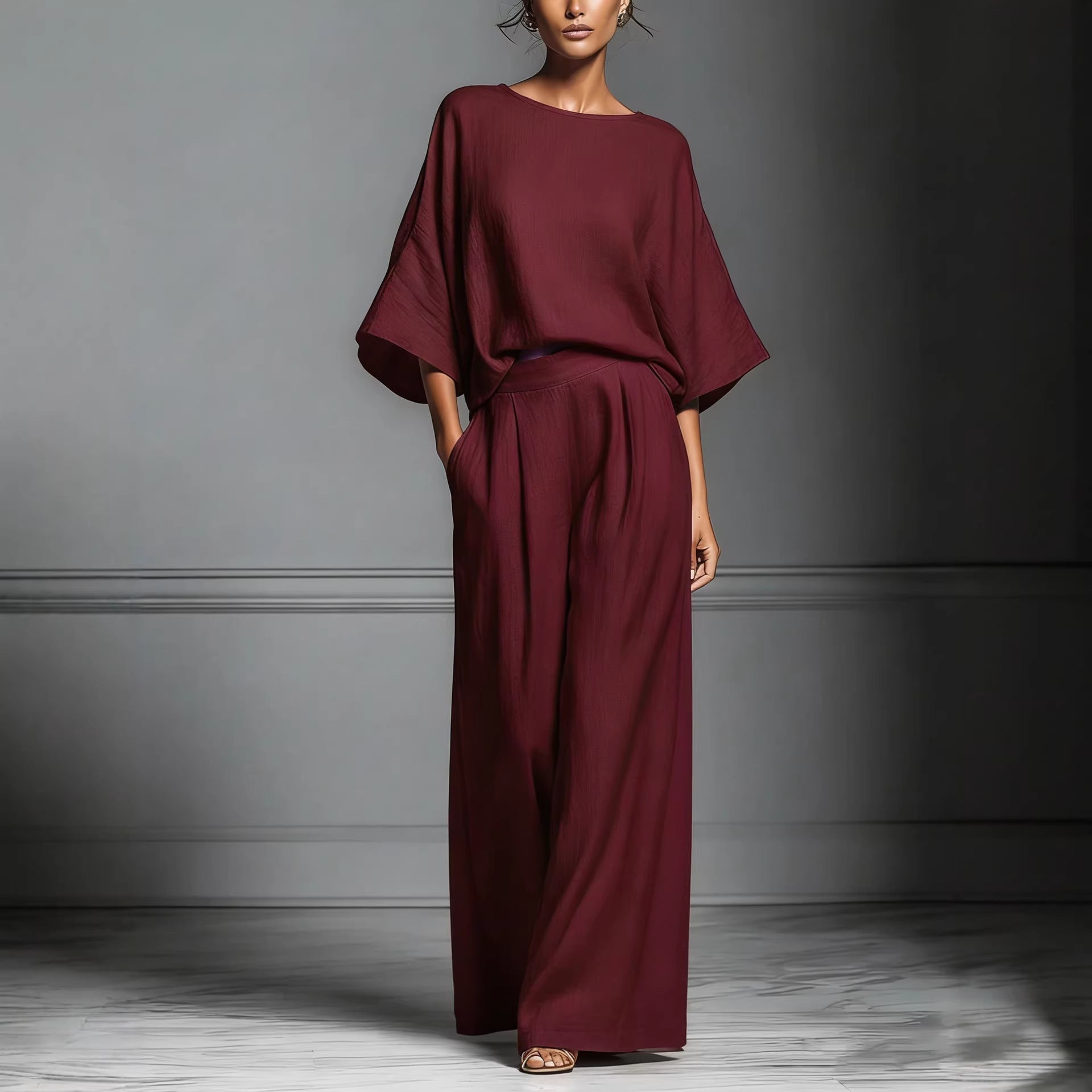 Women’s Flared-Sleeve Linen Suit Two Piece Set