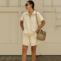 Women's Solid Color Sweatshirt Set – Casual 2-Piece Short Top & Pants