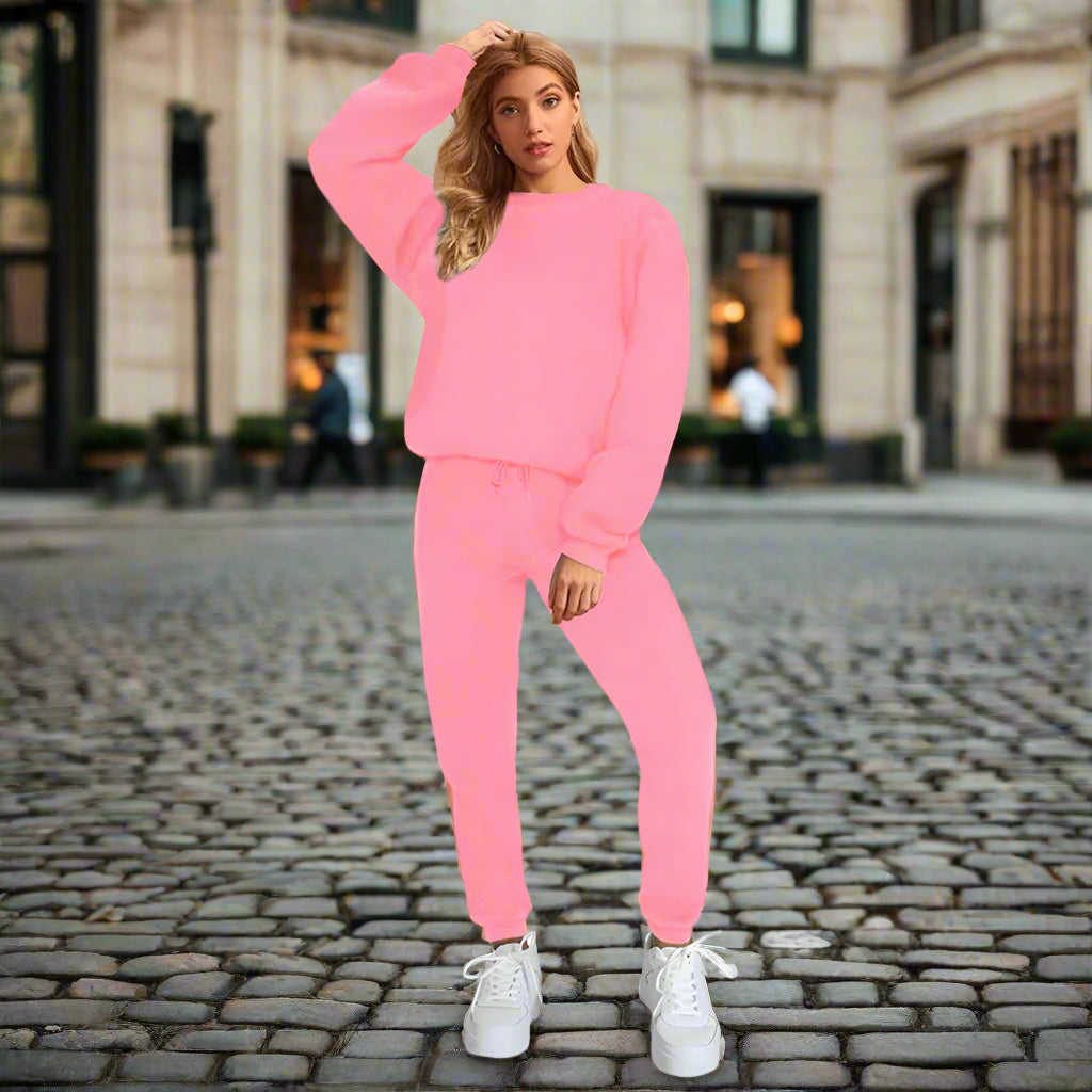 👚 Women's Solid Color Round Neck Pullover Sweatshirt & Pants Set