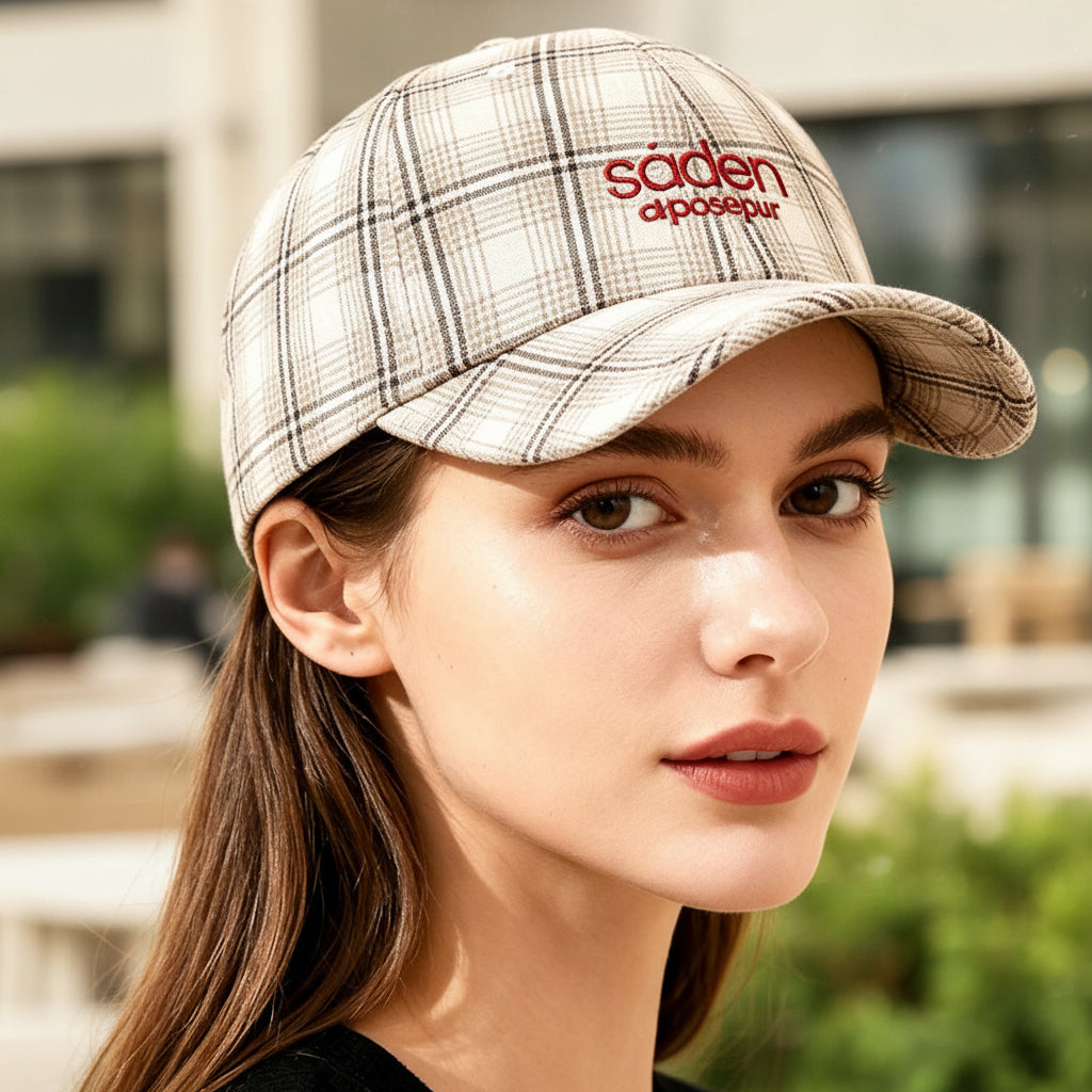 Women's Striped Checkered Embroidered Baseball Cap – 4 Colors