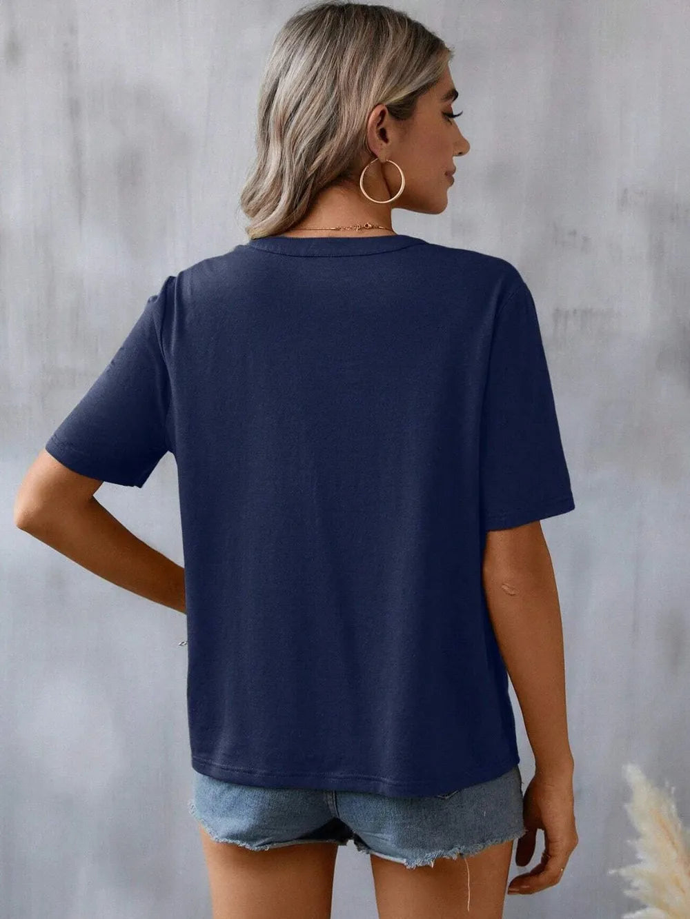 Women's Floral Embroidered Notched V-Neck T-Shirt – Short Sleeve Boho Lace Trim Top