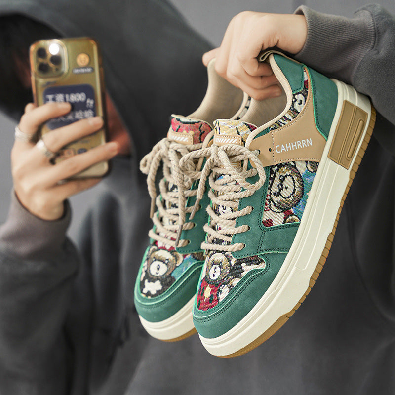 Bear Patch Low-Cut Harajuku Sneakers – Color Block Thick Sole