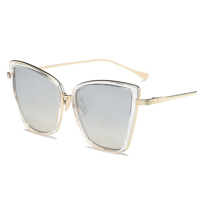 Big Cat Eye Sunglasses Women Black Mirror Sun Glasses