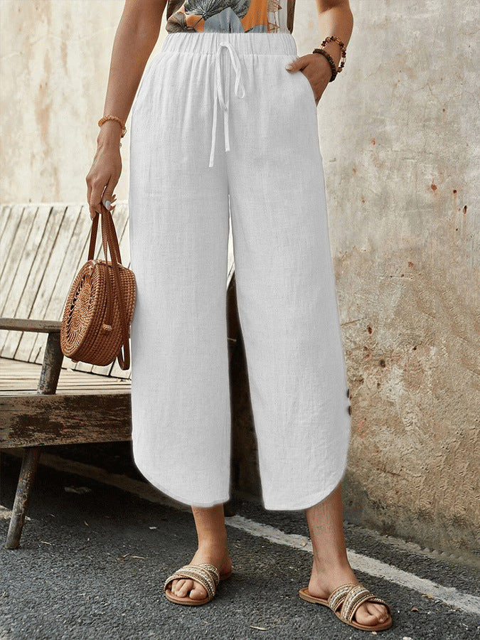 🌿 Women's Cotton-Linen Cropped Drawstring Pants