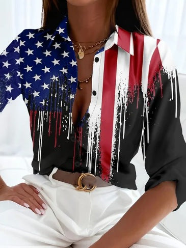 Women’s Stripe Print Long-Sleeve Blouse