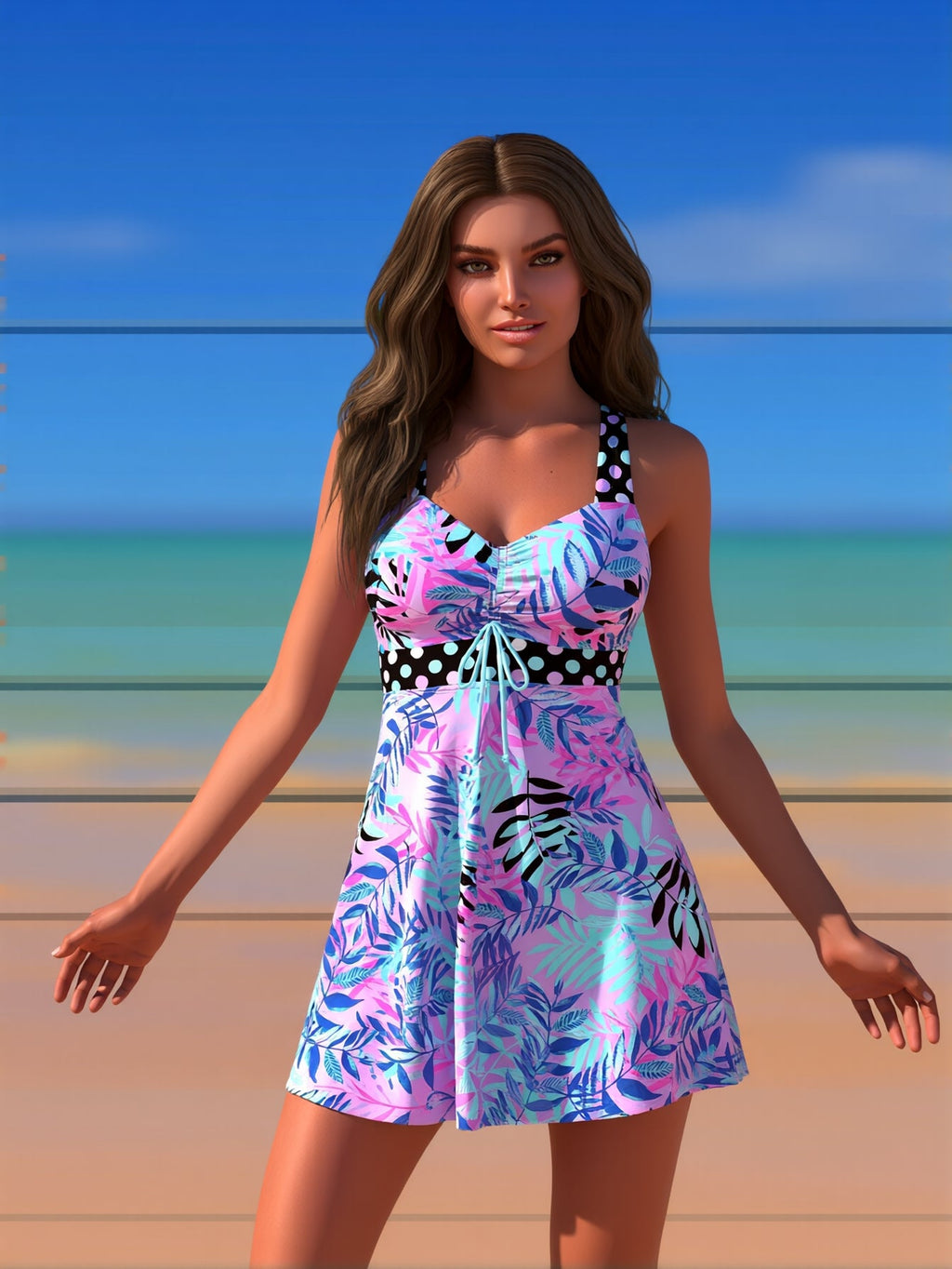 Women's High-Neck Tankini Swimsuit – Adjustable Straps Plus Size