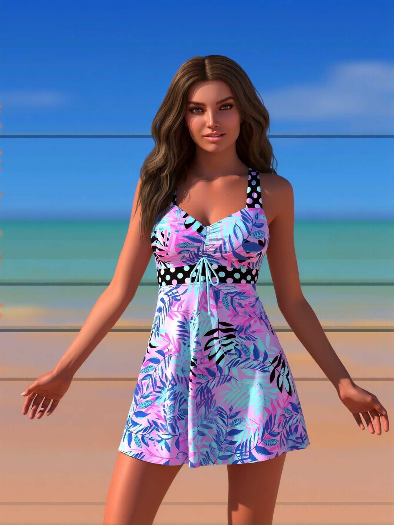 Women's High-Neck Tankini Swimsuit – Adjustable Straps Plus Size