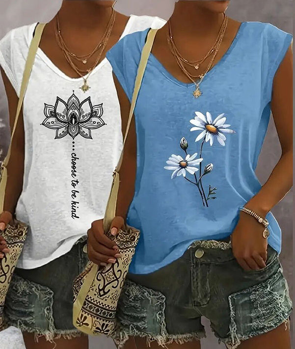 2-Pack Women's V-Neck Sleeveless Tank Tops – Loose Fit Casual Summer Beach Shirts