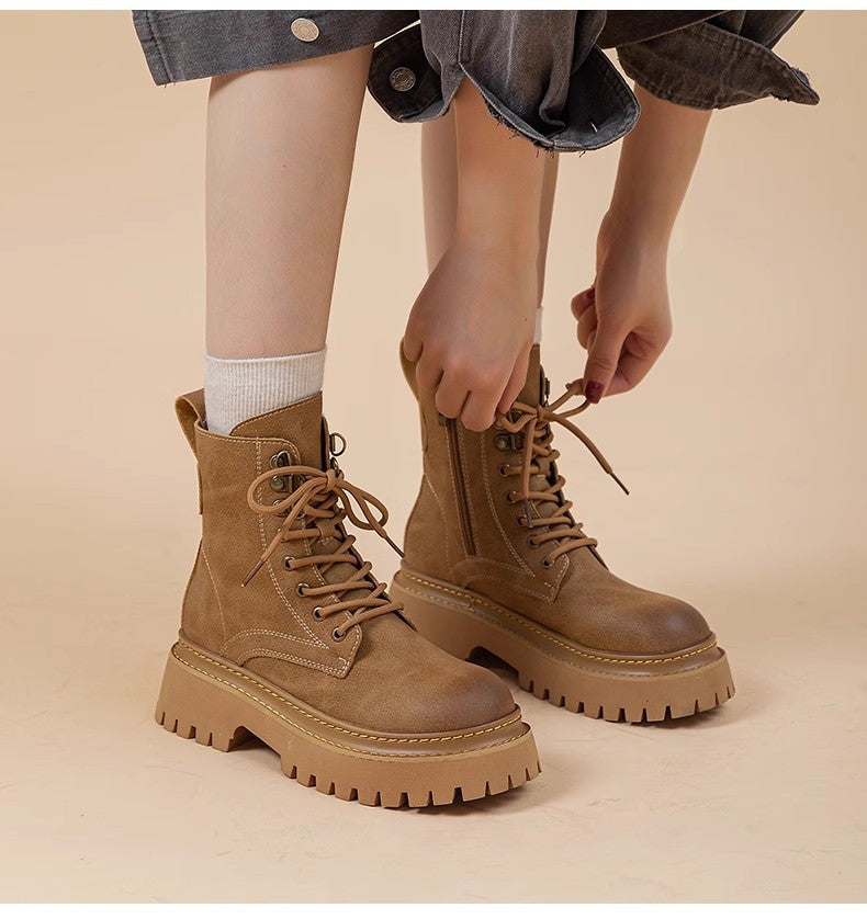 Women's Retro Chunky Heel Mid-Calf Martin Boots – Side Zipper