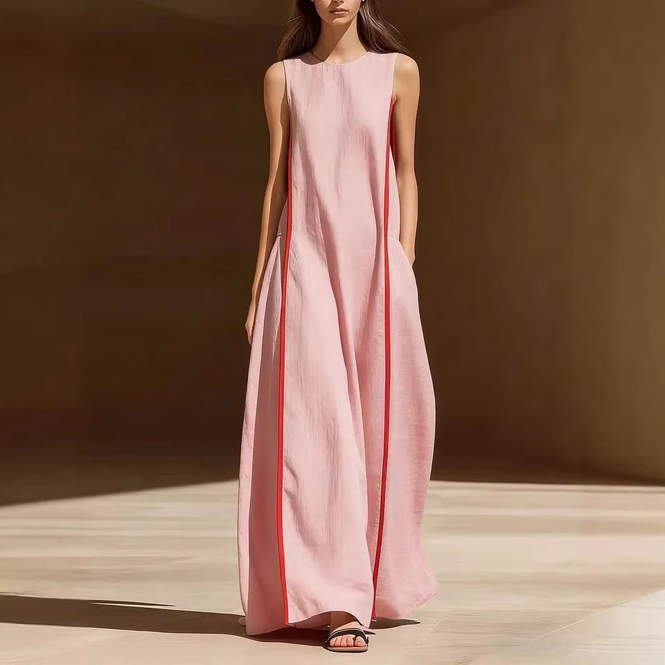 Women's Linen Sleeveless Loose Striped Maxi Dress