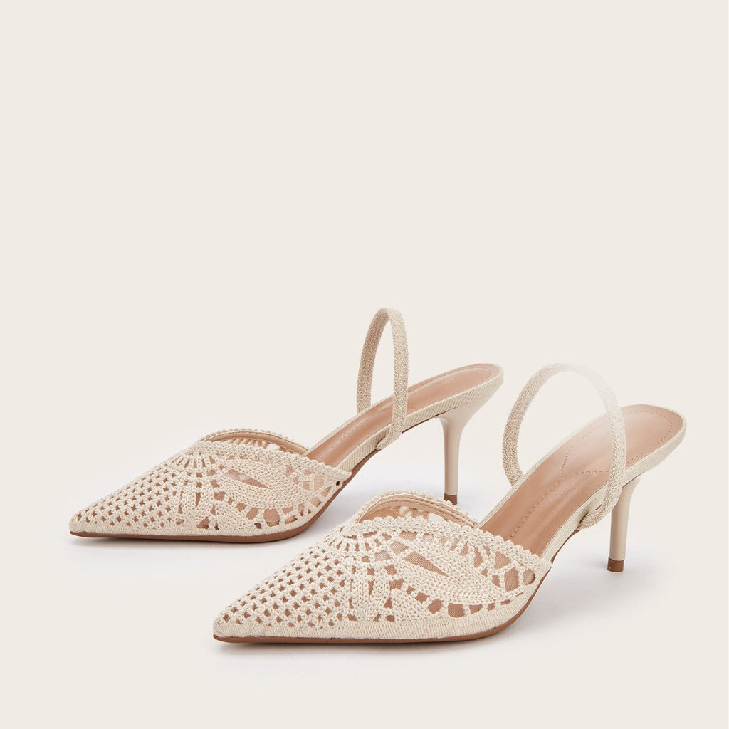 Women's Knitted Cutout Slingback Heeled Sandals – Pointed Toe High Heels