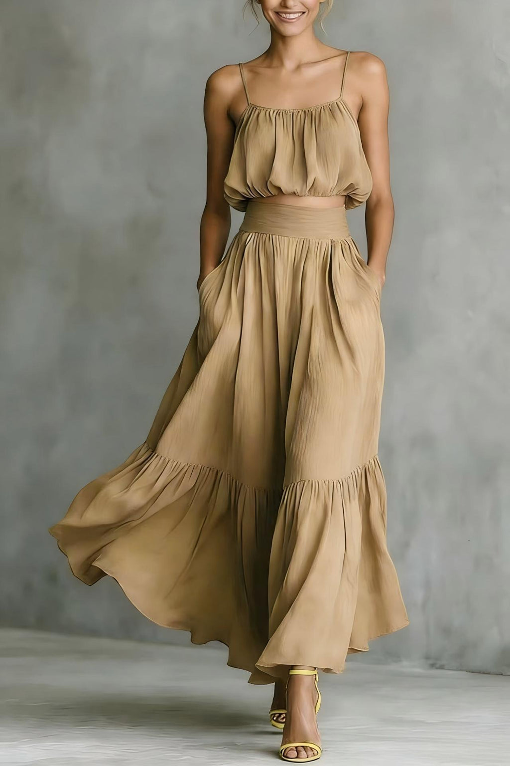Women’s Two-Piece Flared Skirt Set – High-Waist Elegant Outfit