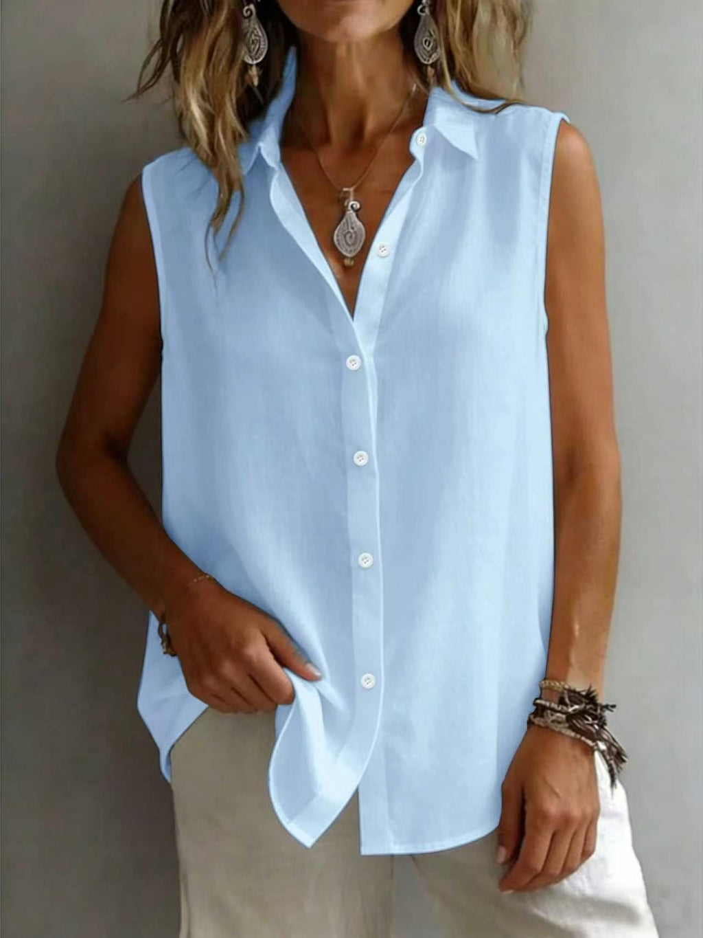 Women's Solid Color Lapel Sleeveless Top
