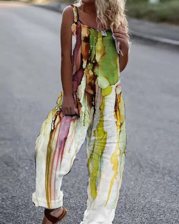 Women's Butterfly Print Overalls – Sleeveless Loose Fit Suspender Pants